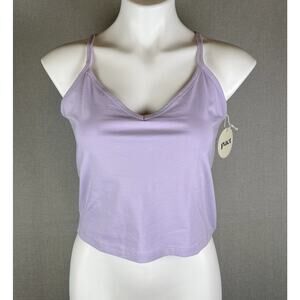 Pact Organic Cropped Camisole Womens L Purple Shelf Bra Tank Top V Neck NEW
